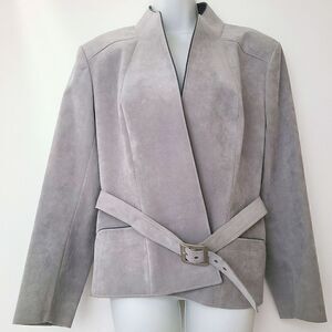 Vintage Faux Suede Grey Belted Blazer M
